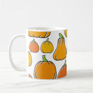 Caneca De Café Colheita de abóbora, padrão vegetal sazonal.