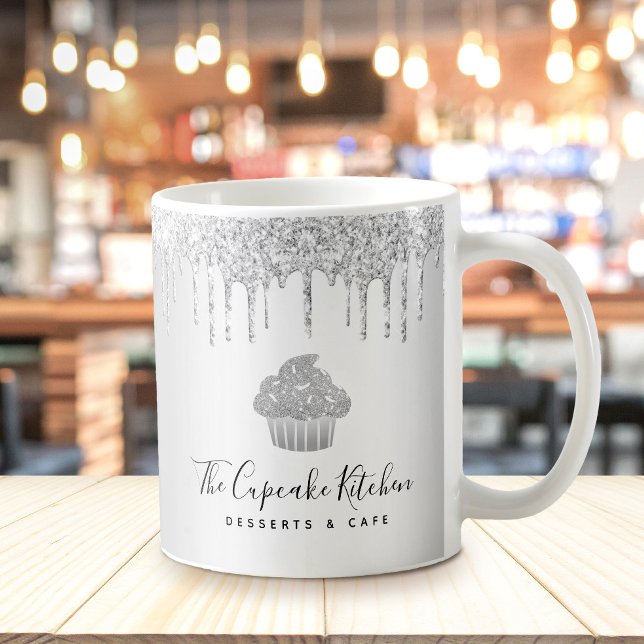 Caneca De Café Colheita de Cupcake de prata Pastelaria Glitter (Criador carregado)