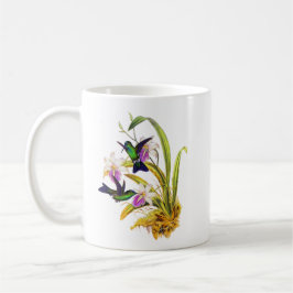 Caneca De Café Colibris e orquídeas roxas