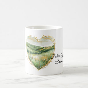 Caneca De Café Colinas de Grama Verde Ouro do Coração