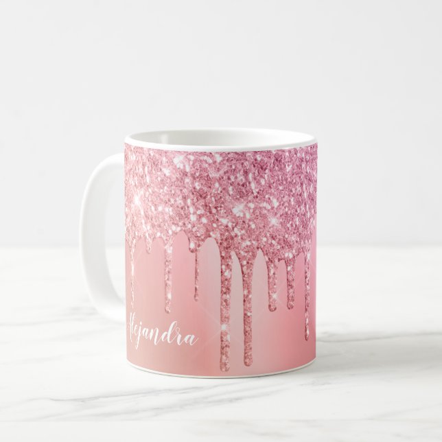 Caneca De Café Colírio de ouro e brilho de cobre, rosa-rosa (Frente Esquerda)