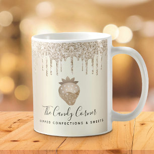 Caneca De Café Colírio Dourado de Confecção de Morango Dipado