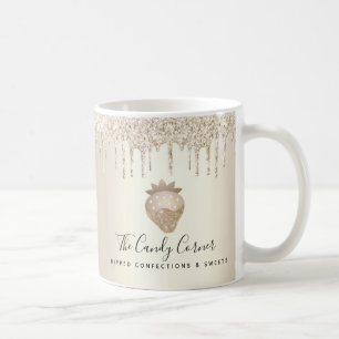 Caneca De Café Colírio Dourado de Confecção de Morango Dipado
