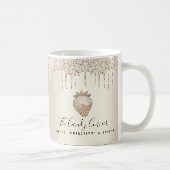 Caneca De Café Colírio Dourado de Confecção de Morango Dipado (Direita)