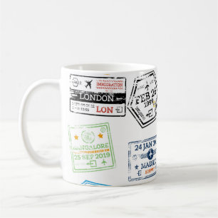 Caneca De Café Collection of Passport Stamps Isolated on White. V