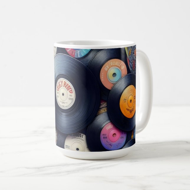 Caneca De Café Collection Vinyl Record Pattern 80s Retro Spectrum (Frente Esquerda)