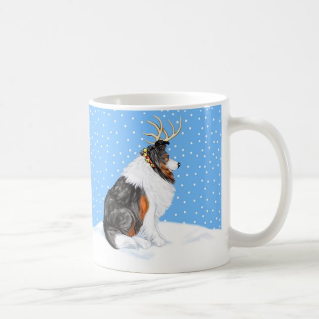 Caneca De Café Collie Christmas Reindeer Tri (Direita)