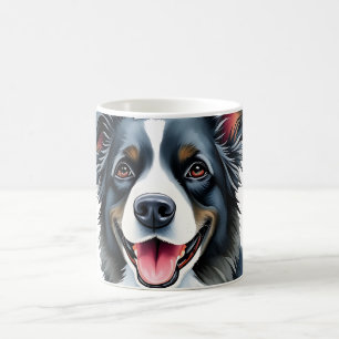 Caneca De Café Collie de Borda de Aquarela com Lavanda e Visitas