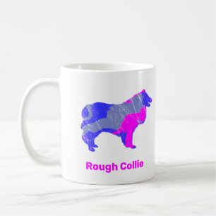 Caneca De Café Collie Rough Dog Cute Link Silhoule White
