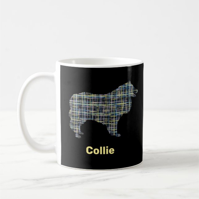 Caneca De Café Collie Rough Yellow & Black Grid Line (Esquerda)
