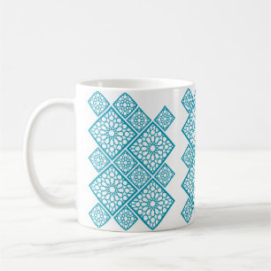 Caneca De Café Colo impressão Geométrico Marroquino Azul e Branco