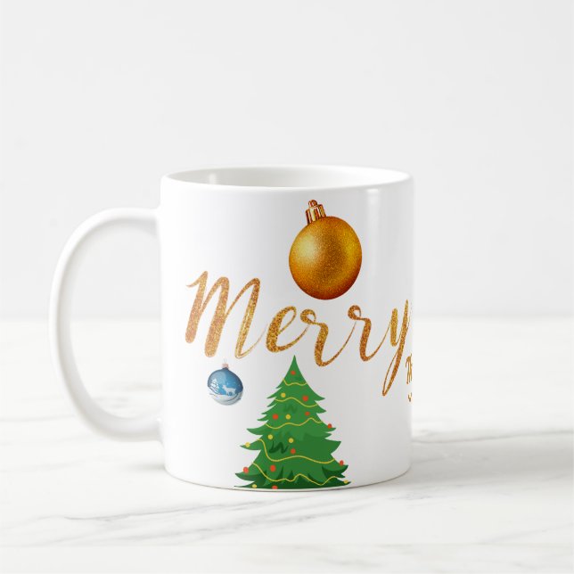 Caneca De Café Coloque sua foto e seu nome no Natal elegante (Esquerda)