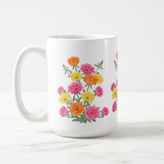 Caneca De Café Colorful Abstract Moss Rose Flower Botanical Art