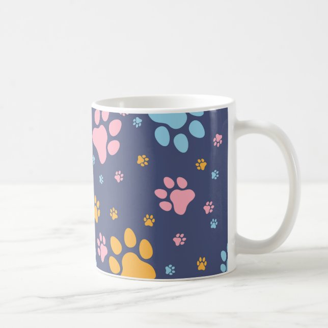 Caneca De Café Colorful Animal Paw Prints Pattern (Direita)