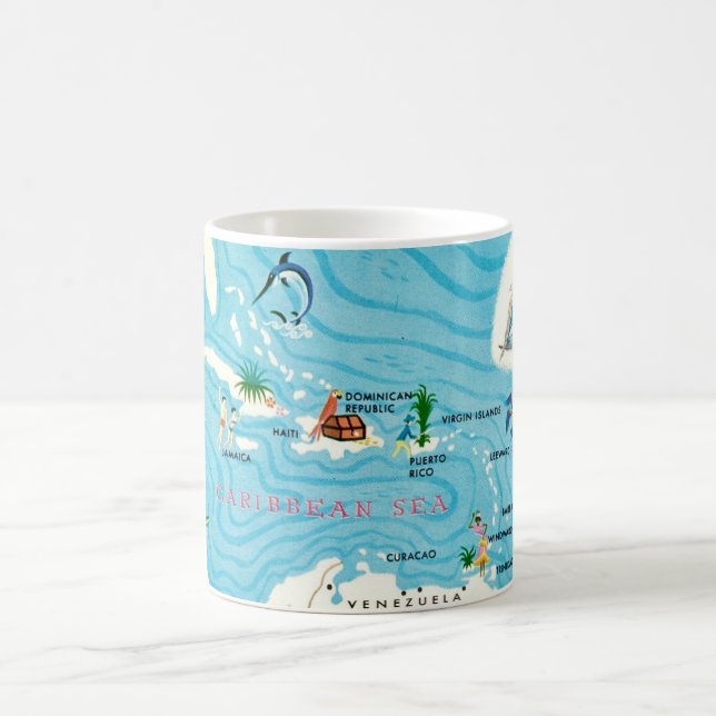 Caneca De Café Colorful Caribbean Map  (Centro)