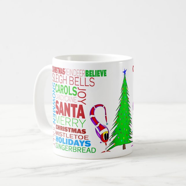 Caneca De Café Colorful Christmas Cartoon Word Art (Frente Esquerda)