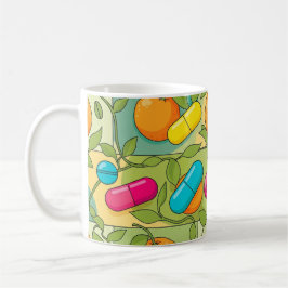Caneca De Café Colorful Citrus & Vitamin Pill Pattern