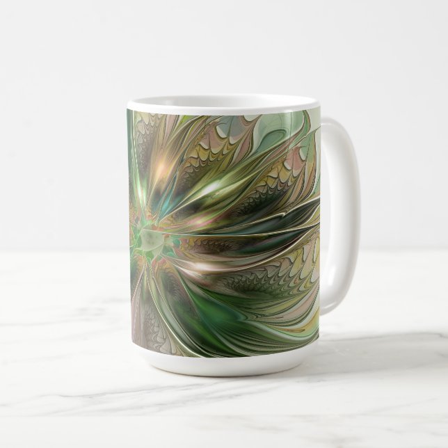 Caneca De Café Colorful Fantasy Modern Abstract Fractal Flower (Frente Esquerda)