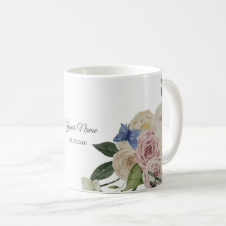 Caneca De Café Colorful Floral Blue Butterfly Green Wedding Party