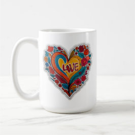 Caneca De Café Colorful Floral Heart Love | Romantic Design