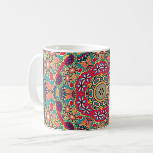 Caneca De Café Colorful Ornate Kaleidoscope Mandala Pattern (Frente Esquerda)