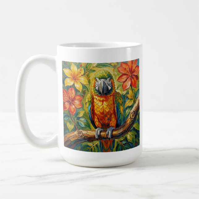 Caneca De Café Colorful Parrot and Tropical Flower Personalized (Esquerda)