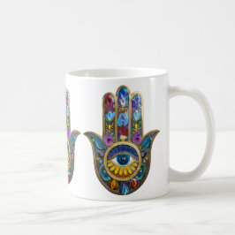 Caneca De Café Colorful Petals Leaves Hamsa Sapphire Third Eye