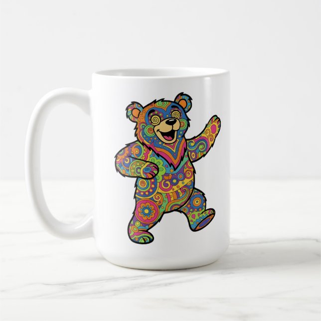 Caneca De Café Colorful Psychedelic Teddy Bear Art (Esquerda)