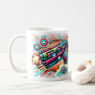Caneca De Café Colorful Retro Pop Art Ray Gun | Futuristic Sci-Fi