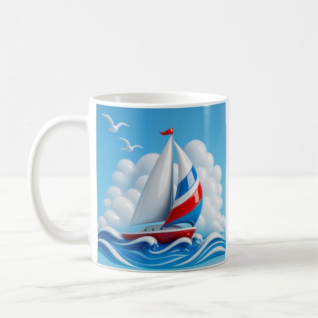 Caneca De Café Colorful Sailboat Adventure (Esquerda)