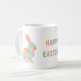 Caneca De Café Colorful Watercolor Bunny And Happy Easter Text