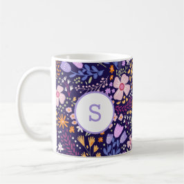 Caneca De Café Colorful Watercolor Flower Pattern Spring Monogram