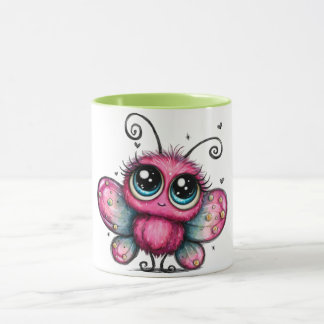 Caneca de café colorida com borboleta roxa