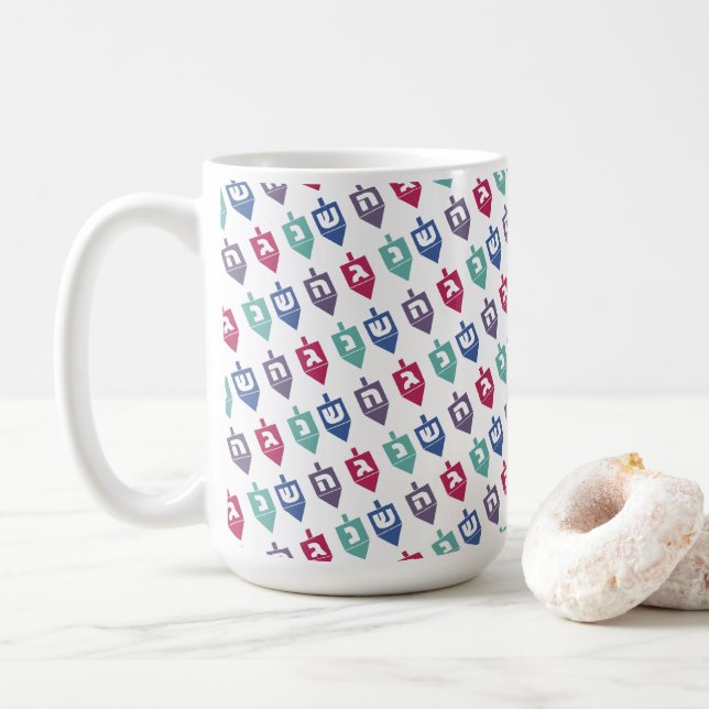 Caneca De Café Colorida Dreidels Hanukkah (Com Donut)
