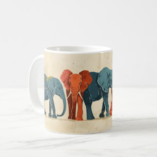 Caneca De Café Colorida Elephant Vintage