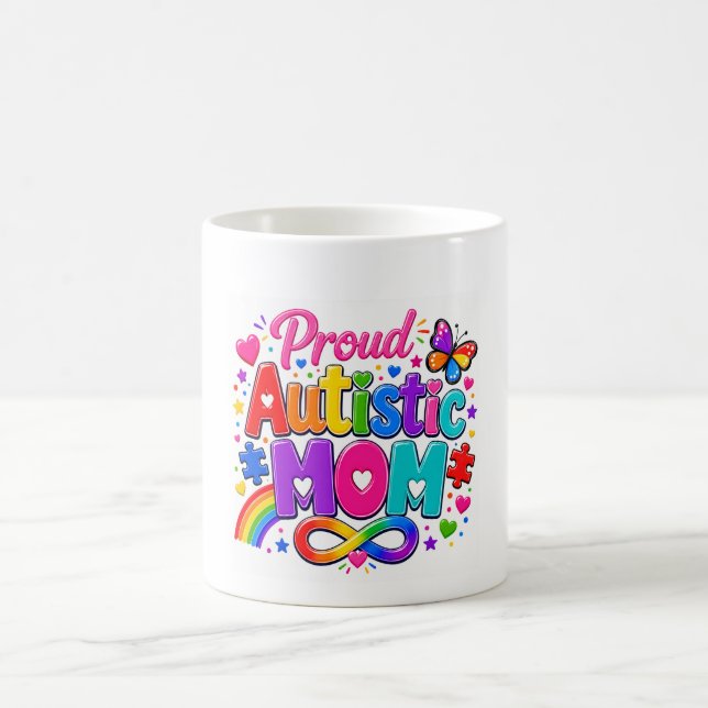 Caneca de Café Colorida Mãe Autista Orgulhosa (Centro)