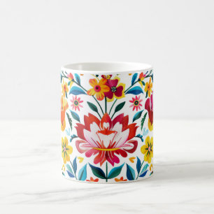 Caneca De Café Colorida Mexicana Folk Art Floral