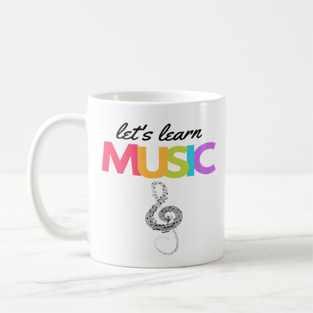 Caneca De Café Colorida Treble Clef Vamos Aprender Música (Esquerda)