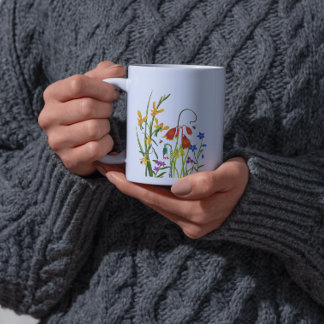 Caneca De Café Coloridas Flores Silvestres Aquarela Verão