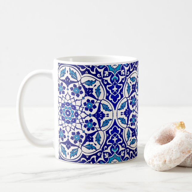 Caneca De Café Colorido Azulejo Branco Azul Iznik, otomano turco (Com Donut)