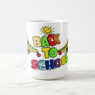 Caneca De Café Colorido Design de Cartoon de Volta à Escola com E