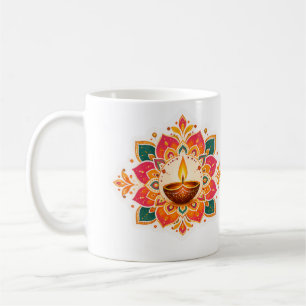 Caneca De Café Colorido Design de Saudações Diwali com Diya Rango