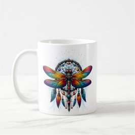 Caneca De Café Colorido Dreamcatcher de Libélula Psicodélico Boho