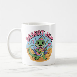 Caneca De Café Colorido Kawaii Lizard Jogando Keytar no Deserto