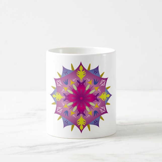 Caneca De Café Colorido, Mandala Energy Wheel Flower Harmony (Centro)