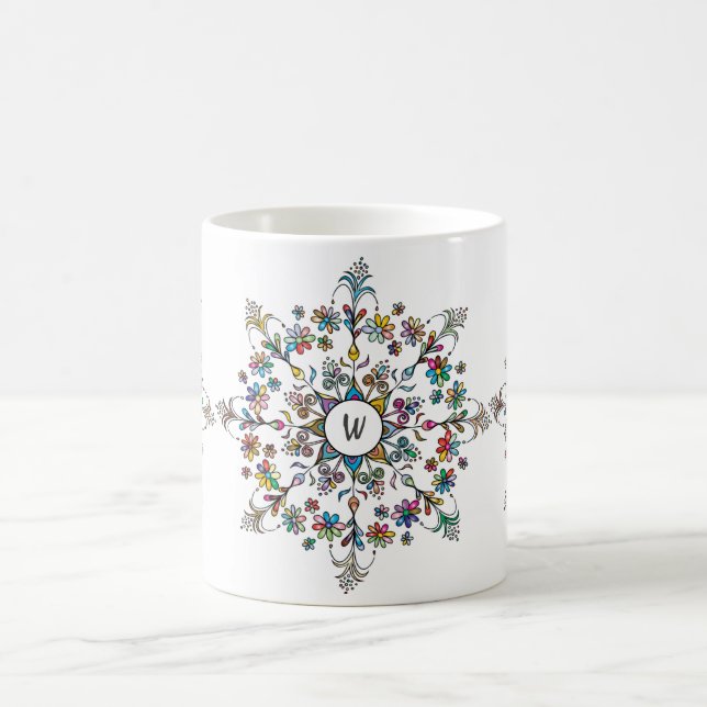 Caneca De Café Colorido Monograma de Mandala (Centro)