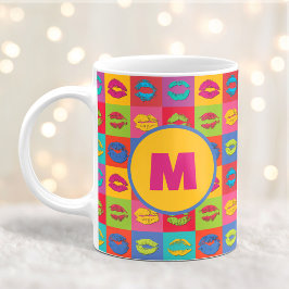 Caneca De Café Colorido XOXO Lábios Beijando Personalizado