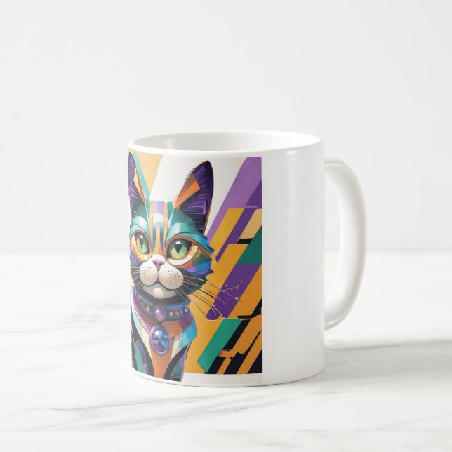 Caneca De Café Colourful Cat Face Abstract Art  (Frente Esquerda)