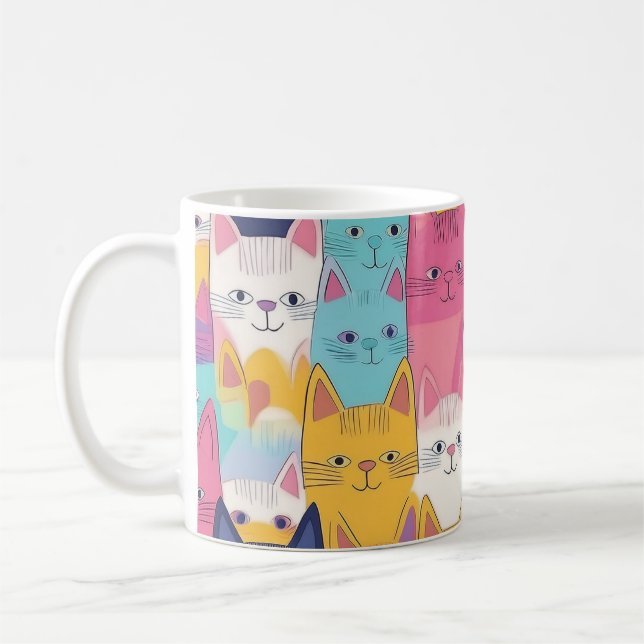 Caneca De Café Colourful Cats Mug – Playful Feline Pop Art (Esquerda)