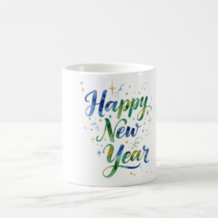 Caneca de Café com Aquarela de Ano Novo